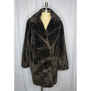 Herman Kay Dark Brown Faux Fur Vintage Button Down Lined Women's Coat USA